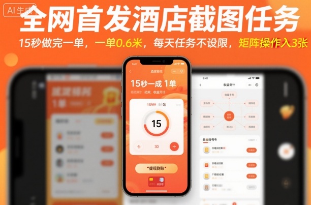全网首发酒店截图任务，15秒做完一单，一单0.6米，每天任务不设限，矩阵操作日入3张【揭秘】-智库云网创