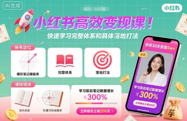 小红书高效变现课，快速学习小红书完整体系和具体落地打法-智库云网创