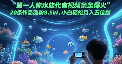 第一人称水族代言视频条条爆火，20条作品涨粉8.5W，小白轻松月入五位数-智库云网创