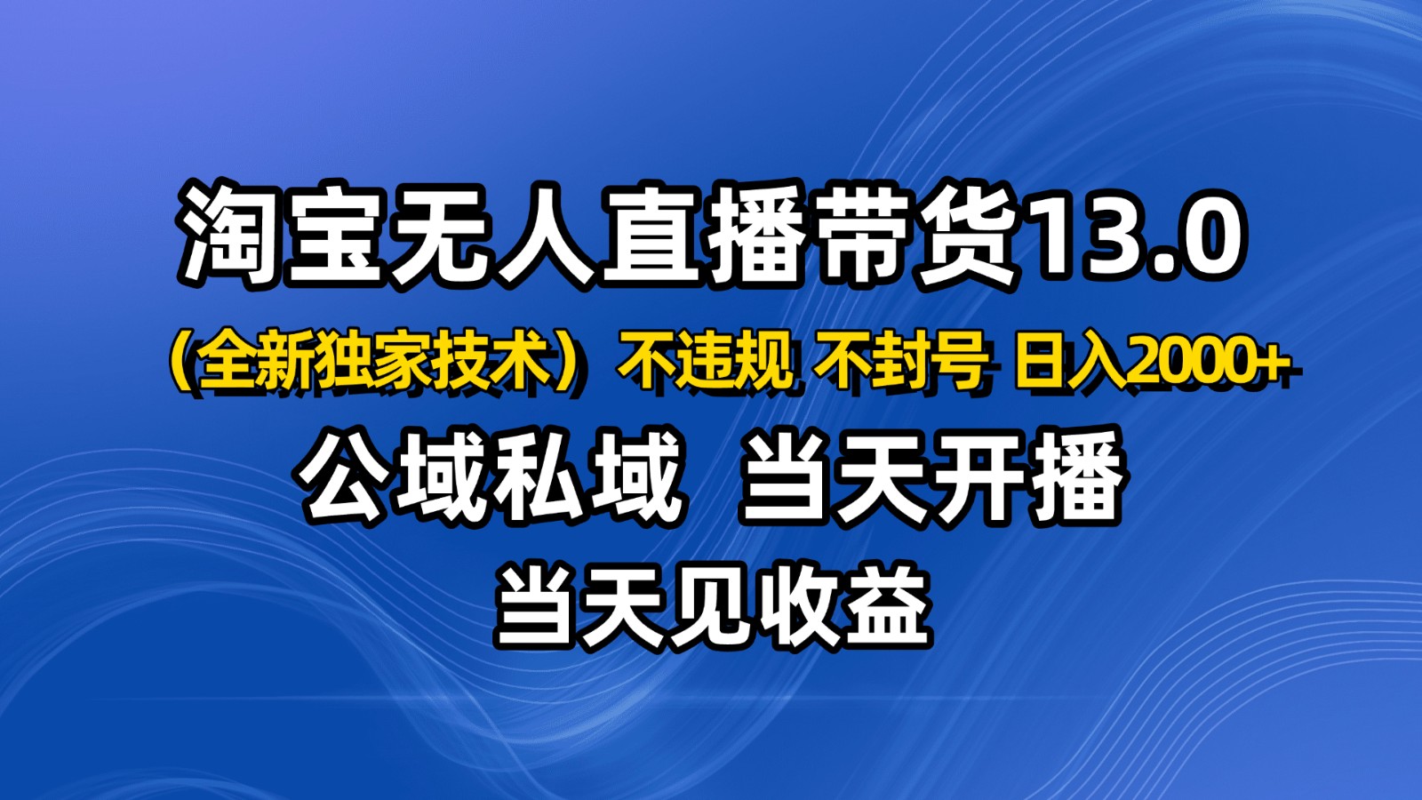 淘宝无人直播13.0，公域私域技术，不封号，不违规 布局下半年旺季赛道，日入2000+-智库云网创