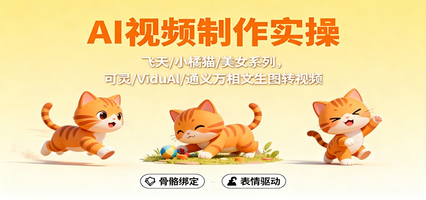 AI视频制作实操，飞天/小橘猫/美女系列，可灵/ViduAl/通义万相文生图转视频-智库云网创