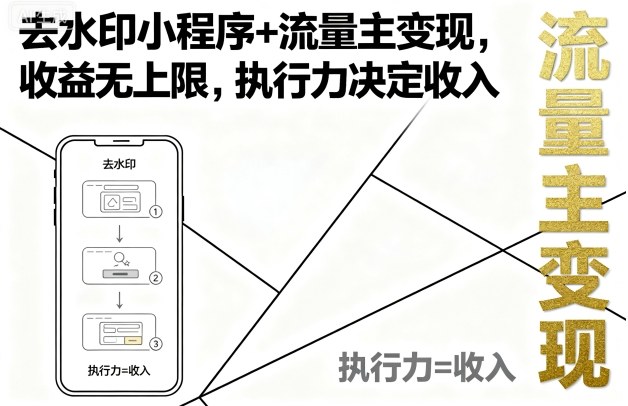 去水印小程序+流量主变现，收益无上限，执行力决定收入-智库云网创