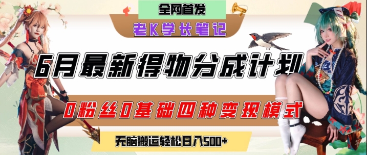 6月份最新得物创作者分成计划2.0玩法，0粉丝0基础四种模式变现，从隐蔽渠道无脑搬运，日入2张-智库云网创