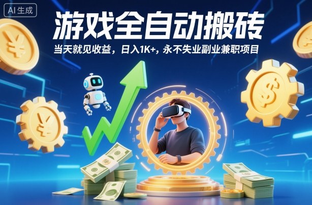 游戏全自动搬砖，当天就见收益，日入1K+，永不失业副业兼职项目【揭秘】-智库云网创