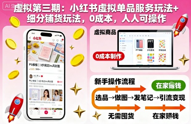 虚拟第三期：小红书虚拟单品服务玩法+细分铺货玩法，0成本，人人可操作(更新)-智库云网创