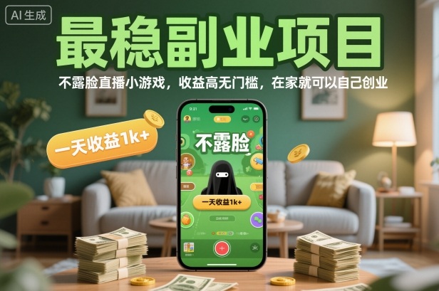 最稳副业项目，不露脸直播小游戏，收益高无门槛，一天收益1k+，在家就可以自己创业【揭秘】-智库云网创