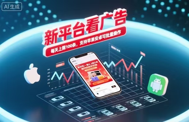 新台看广告，养好机一条5毛到5块，单机日入30到100，支持苹果安卓，可批量操作。-智库云网创
