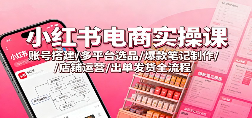 小红书电商实操课：账号搭建/多平台选品/爆款笔记制作/店铺运营/出单发货全流程-智库云网创