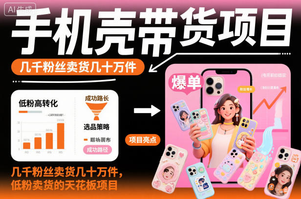 手机壳带货项目，几千粉丝卖货几十万件，短视频低粉卖货的天花板项目-智库云网创