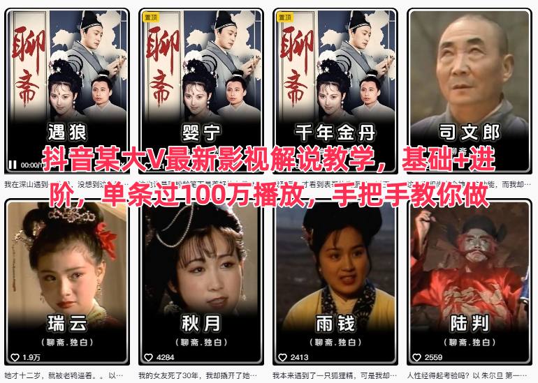 抖音某大V最新影视解说教学，基础+进阶，单条过100万播放，手把手教你做-智库云网创
