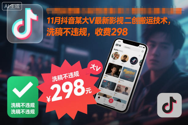 11月抖音某大V最新影视二创搬运技术，洗稿不违规，收费298-智库云网创