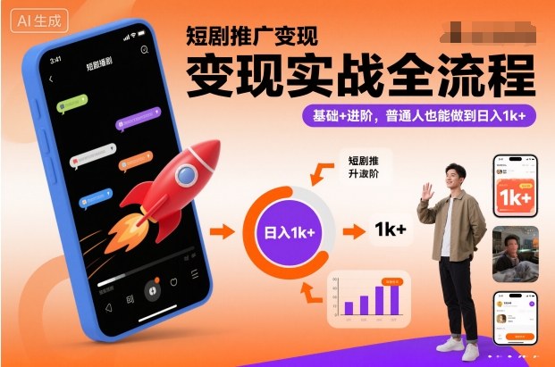 短剧推广变现实战全流程，基础+进阶，普通人也能做到日入1k+-智库云网创
