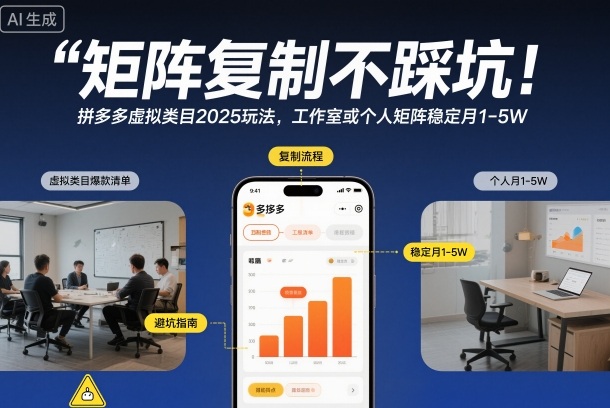 矩阵复制不踩坑！拼多多虚拟类目2025玩法，工作室或者个人矩阵稳定月1-5W【揭秘】-智库云网创
