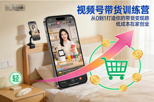 视频号带货训练营，从0到1打造你的带货变现路，低成本在家创业-智库云网创
