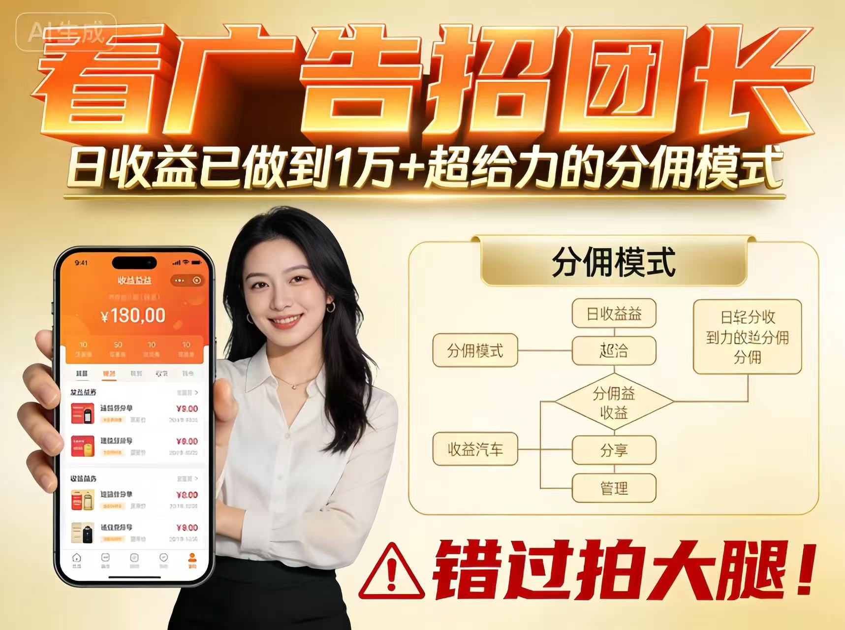 看广告招团长，团队收益已做到日入1万，分佣模式超给力，错过拍大腿-智库云网创