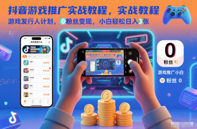 抖音游戏推广实战教程，游戏发行人计划，0粉丝变现，小白轻松日入3张-智库云网创