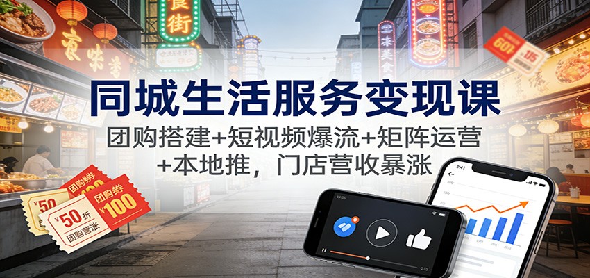 同城生活服务变现课：团购搭建+短视频爆流+矩阵运营+本地推，门店营收暴涨-智库云网创