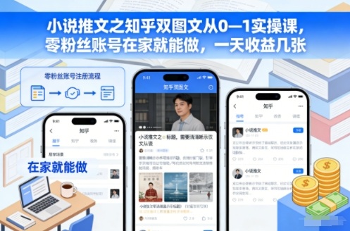 小说推文之知乎双图文从0—1实操课，零粉丝账号在家就能做，一天收益几张-智库云网创