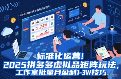 标准化运营！2025拼多多虚拟品矩阵玩法，工作室批量月盈利1-3W技巧【揭秘】-智库云网创