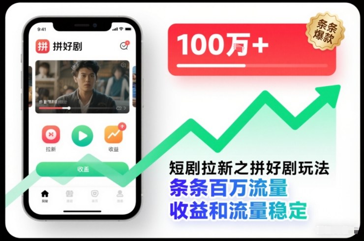 短剧拉新之拼好剧玩法，条条百万流量，收益和流量稳定-智库云网创