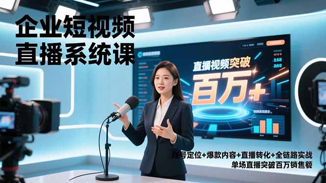 企业短视频直播系统课，账号定位+爆款内容+直播转化+全链路实战，单场直播突破百万销售额-智库云网创