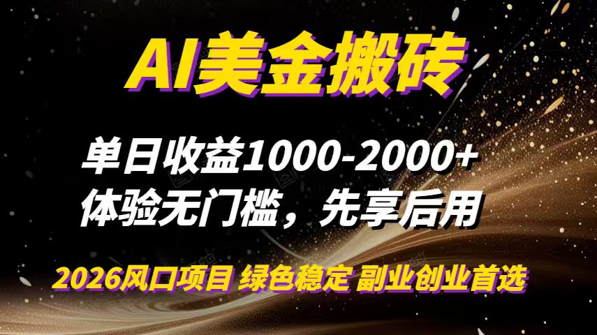 AI美金搬砖，单日收益1000-2000+，2025风口项目，可以副业，可以全职，可以工作室放大-智库云网创