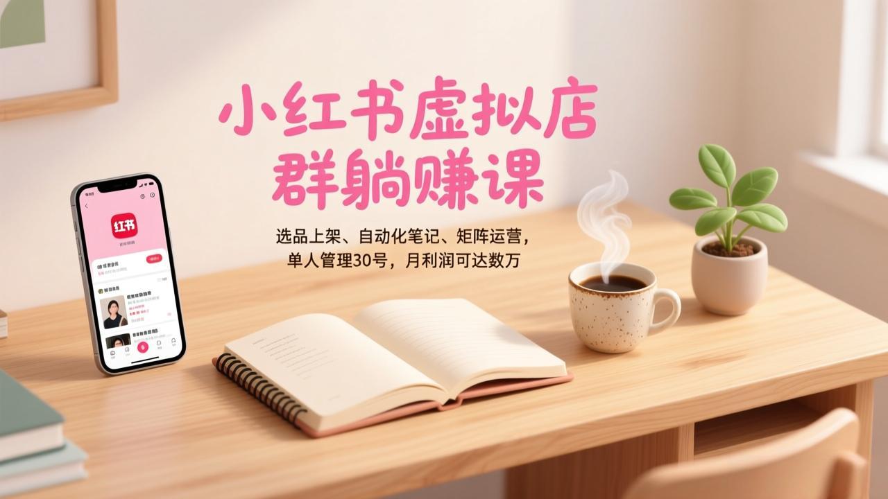 小红书虚拟店群躺赚课，选品上架、自动化笔记、矩阵运营，单人管理30号，月利润可达数万-智库云网创
