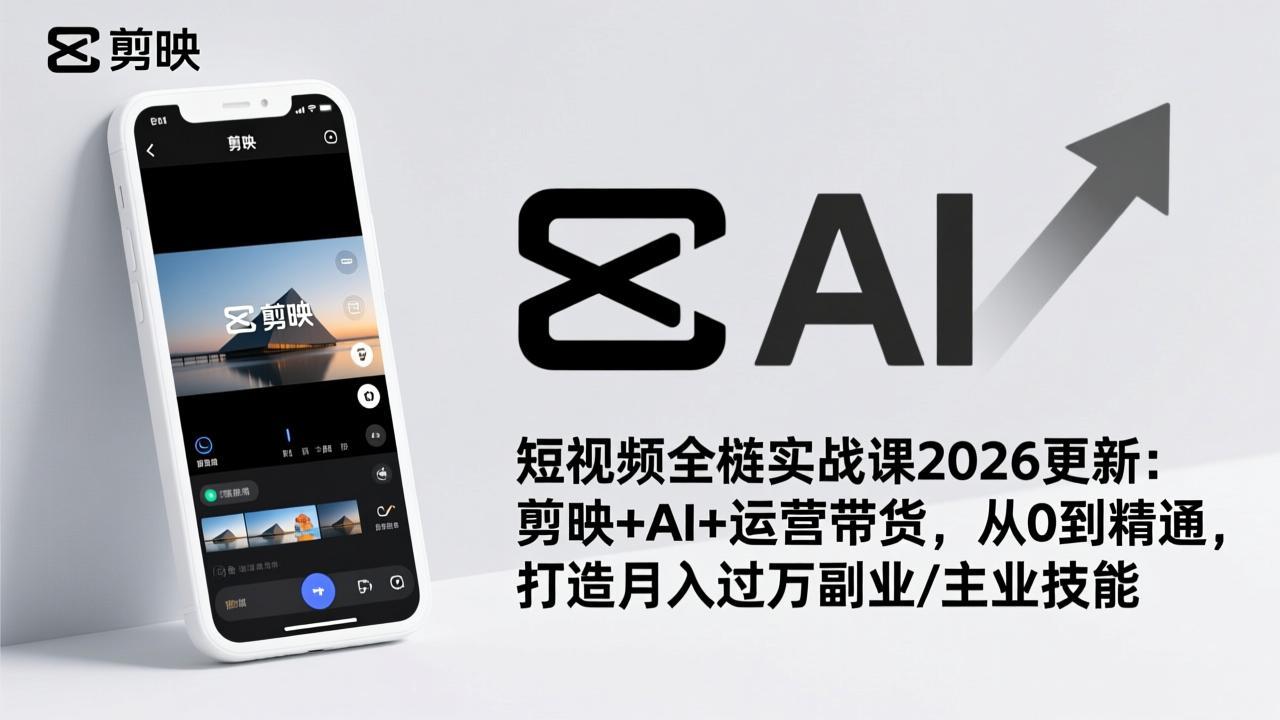 短视频全栈实战课2026更新：剪映+AI+运营带货，从0到精通，打造月入过万副业/主业技能-智库云网创
