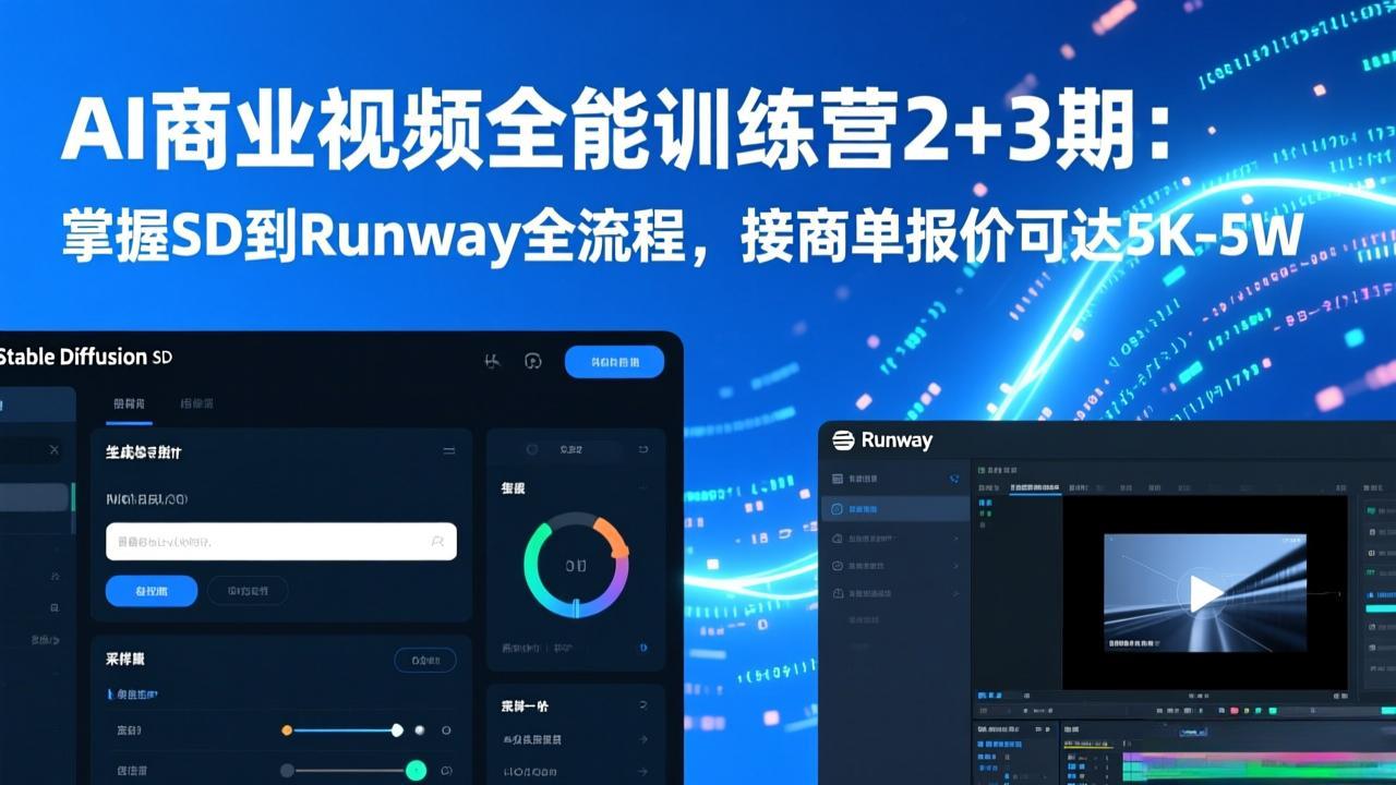 AI商业视频全能训练营2+3期：掌握SD到Runway全流程，接商单报价可达5K-5W-智库云网创